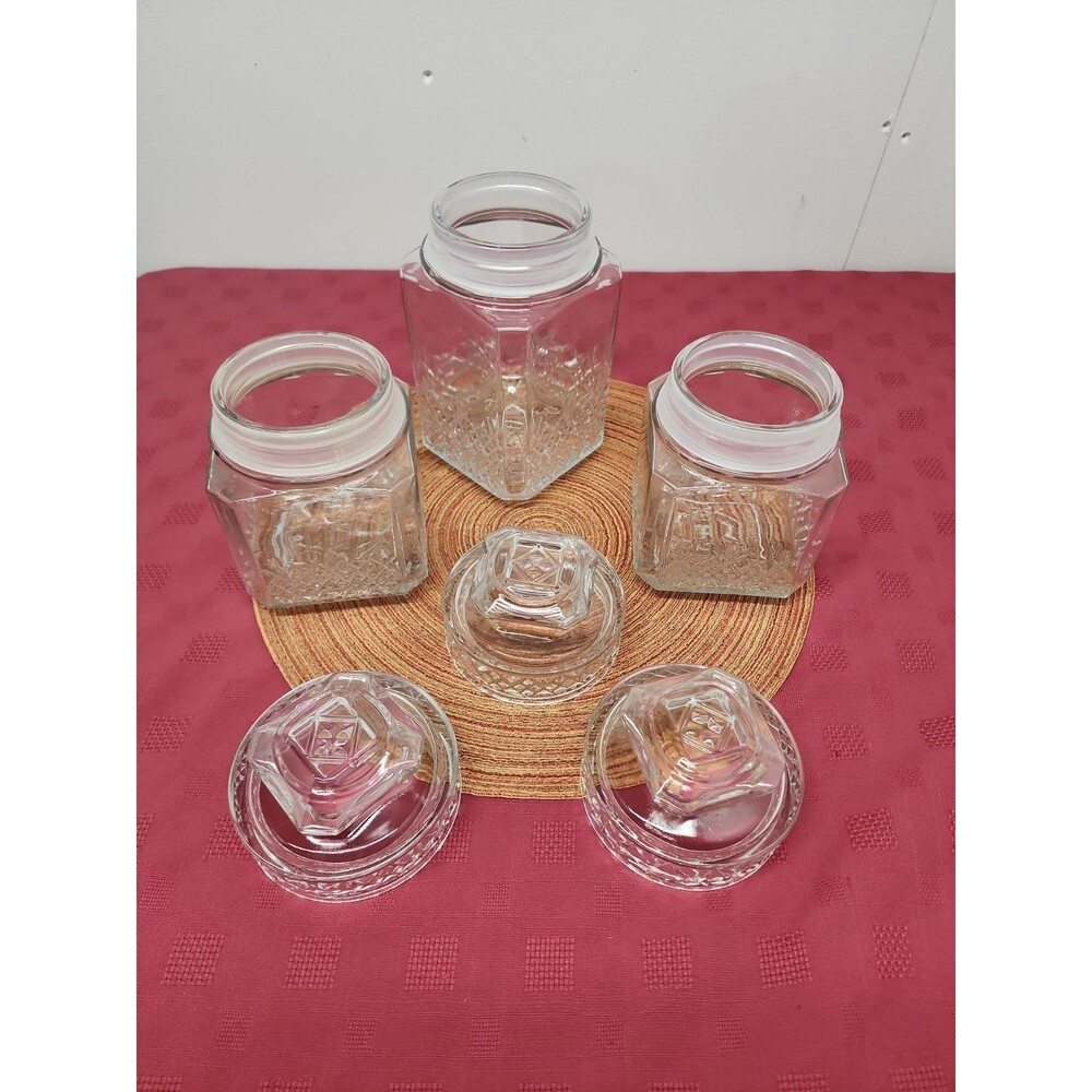 VintageKoeze's Apothecary/Cannister Jars W Gaskets Set Of 3Diamond Pattern 1980s - Picture 4 of 12